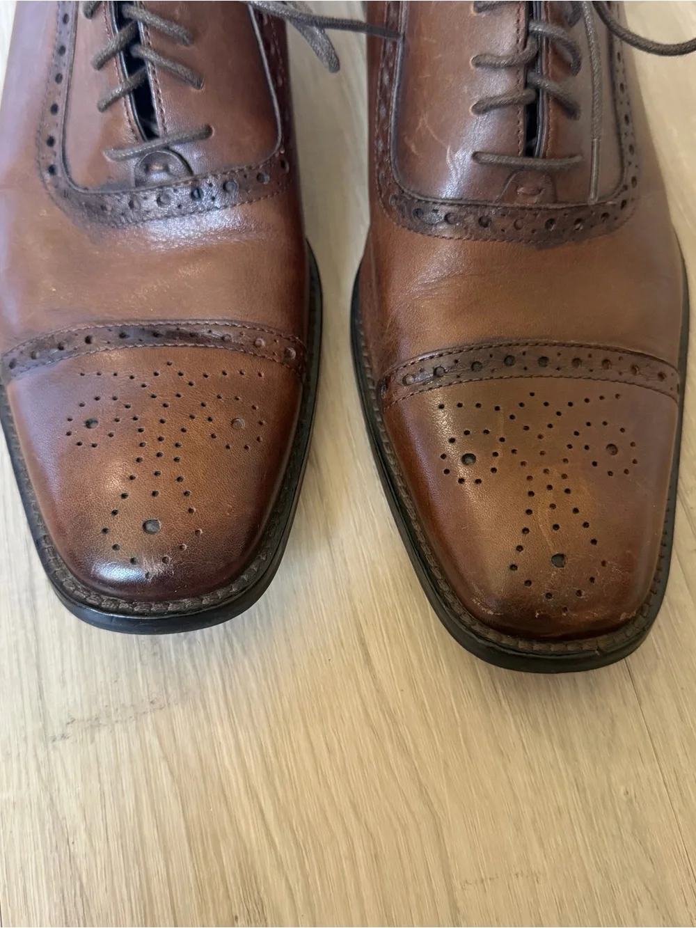 Joseph Abboud Brown Leather Cap-Toe Oxford Dress Shoes